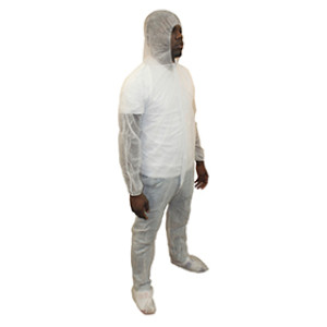 SAFETY ZONE M1500-L LARGE WHITE POLYPRO COVERALLS W/HOOD&FEET BULK 25PK