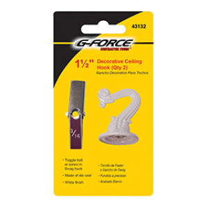 G-FORCE 43132 1-1/2" DIE CAST WHITE DECORATIVE CEILING HOOK CARDED