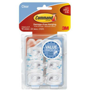 3M 17006CLR-18ES COMMAND CLEAR MINI HOOKS VALUE PACK 1/2 LB 18 HK/24 CLR STRPS