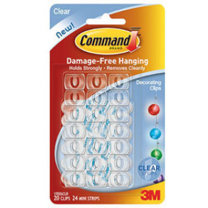 3M 17026CLR-ES COMMAND CLEAR DECORATING CLIPS - 20 CLIPS / 24 CLEAR STRIPS