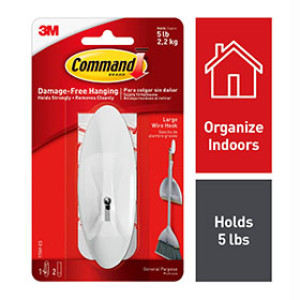 3M 17069-ES COMMAND WHITE LARGE WIRE HOOK 5 LB CAPACITY - 1 HOOK / 2 STRIPS
