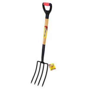 G-FORCE 52934 4 TINE SPADING FORK 40" WOOD D-HANDLE WITH RUBBERIZED GRIP