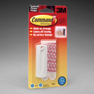 3M 17040ES COMMAND WHITE SAWTOOTH PICTURE HANGER 5LB CAP - 1 HANGER / 2 STRIPS
