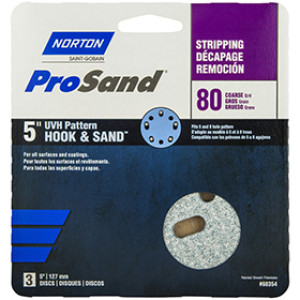 NORTON PROSAND 68354 5" P80C UVH HOOK & LOOP HANDY PACK SANDING DISCS 3-PACK