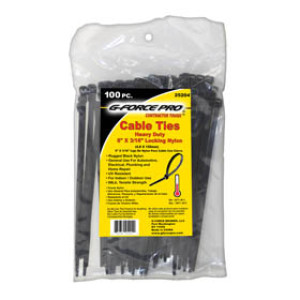 G-FORCE 25204 100 PK 6" X 3/16" NYLON BLACK CABLE TIES