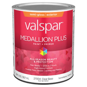 VALSPAR 27004.005 MEDALLION PLUS SEMIGLOSS CLEAR BASE EXTERIOR PAINT + PRIMER