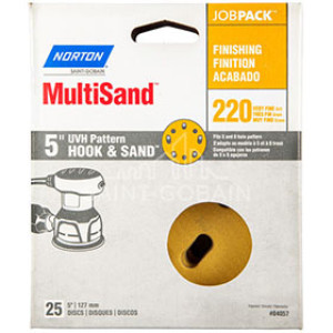 NORTON 04057 5" X 5 AND 8 HOLE P220 UNIVERSAL VAC HOOK & SAND DISCS 25 PACK