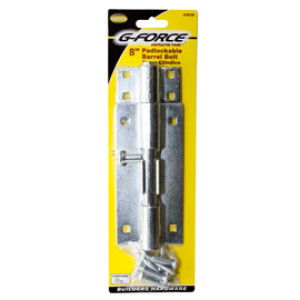 G-FORCE 43038 8" PAD-LOCKABLE BARREL BOLT ZINC PLATED