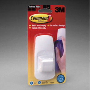 3M 17004ES COMMAND WHITE JUMBO UTILITY HOOK 7-1/2 LBS CAP - 1 HOOK / 4 STRIPS