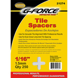 G-FORCE 21274 1/16" PLASTIC TILE SPACERS (250/BAG)
