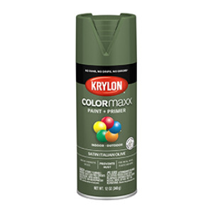 KRYLON K05566007 COLORMAXX PAINT + PRIMER SATIN ITALIAN OLIVE 12 OZ IN-OUTDOOR