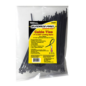 G-FORCE 25201 100 PK 4" NYLON BLACK CABLE TIES