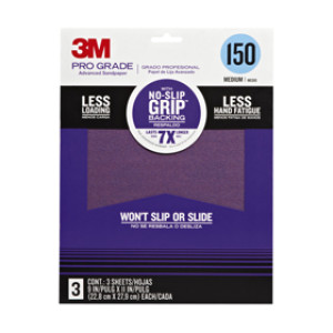 3M 26150TRI-3 PRO GRADE 9" X 11" 150 GRIT NO-SLIP GRIP ADVANCED SANDPAPER 3PK