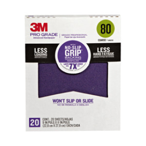 3M SHCP80-PGP20T PRO GRADE 9" X 11" 80 GRIT NO-SLIP GRIP SANDPAPER 20 SHTS/PK