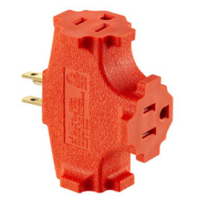 LEVITON 007-694-OR 15A HEAVY DUTY GROUNDED TRIPLE OUTLET ADAPTER ORANGE