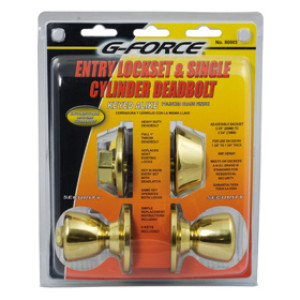 G-FORCE 80503 ENTRY LOCKSET & SINGLE POLISHED BRASS DEADBOLT KEYED DIFFERENT