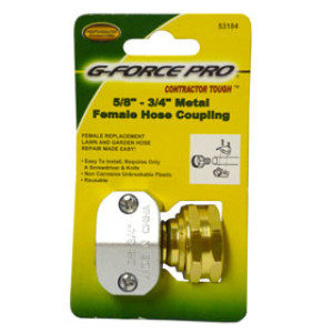 G-FORCE 53184 ZINC/BRASS FEMALE COUPLING FOR 5/8" AND 3/4" HOSE CARDED