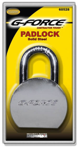 G-FORCE 60528 HEAVY DUTY STEEL PADLOCK SHORT SHACKLE KEYED DIFFERENT CLAM PACK