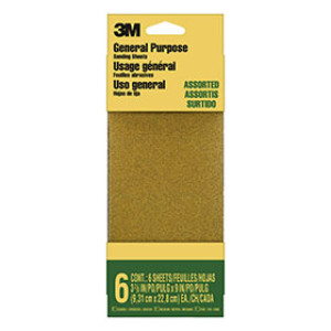 3M 9019NA-CC 3-2/3"X9" ASSORTED GENERALPURPOSE ALUMINUMOXIDE SANDING SHEETS6PK