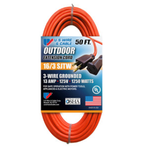 U.S. WIRE 60050 16/3 SJT W-A UL 50' ORANGE EXTENSION CORD INDOOR/OUTDOOR 13A