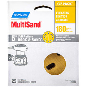 NORTON 04058 5" X 5 AND 8 HOLE P180 UNIVERSAL VAC HOOK & SAND DISCS 25 PACK