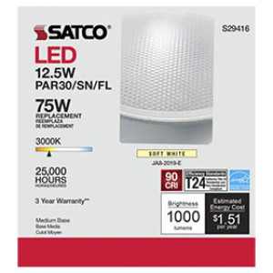 SATCO S29416 12.5W PAR30SN LED 40DEG BEAM ANGLE MEDIUM BASE 3000K 120V