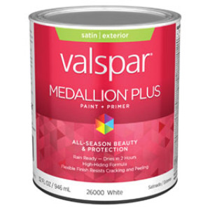 VALSPAR 26000.005 MEDALLION PLUS SATIN WHITE EXTERIOR PAINT + PRIMER