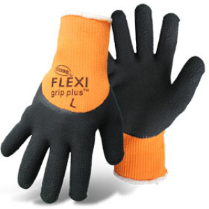 BOSS 7842L LARGE FLEXI GRIP PLUS HI-VIS ORANGE LATEX PALM NITRILE 3/4 DIPPED