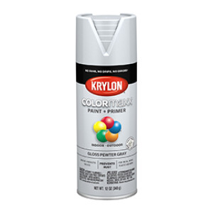 KRYLON K05531007 COLORMAXX PAINT + PRIMER GLOSS PEWTER GRAY 12 OZ IN-OUTDOOR