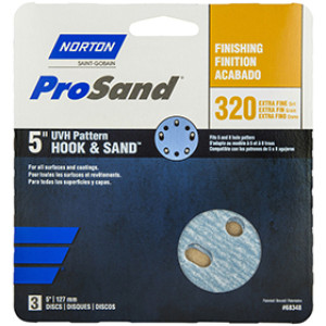 NORTON PROSAND 68348 5" P320B UVH HOOK & LOOP HANDY PACK SANDING DISCS 3-PACK