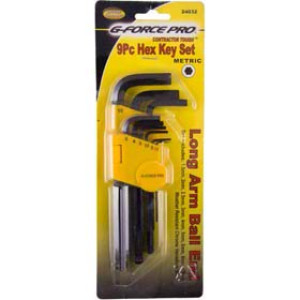 G-FORCE 24032 9 PC HEX KEY SET LONG L SHAPED BALL END 1.5MM TO 10MM