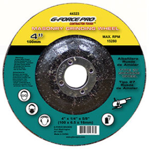 G-FORCE 44323 MASONRY CUTTING WHEEL 4" X 1/4" X 5/8" DEPRESSED CENTER TYPE 27