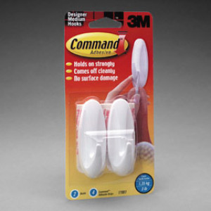 3M 17081ES COMMAND WHITE DESIGNER MEDIUM HOOKS - 2 HOOKS 4 STRIPS