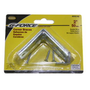 G-FORCE 40036 2" DOUBLE WIDE CORNER BRACE ZINC PLATED CARDED (2/CARD)