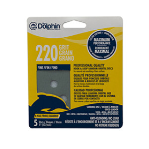 BLUE DOLPHIN SP NL585-0220 5" 8-HOLE HOOK & LOOP SANDING DISCS 220 GRIT 5-PACK
