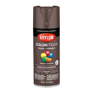 KRYLON K05527007 COLORMAXX PAINT + PRIMER GLOSS LEATHER BROWN 12 OZ IN-OUTDOOR