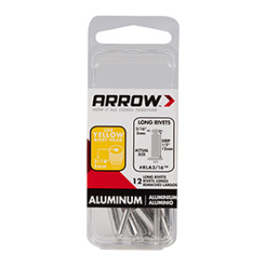 ARROW FASTENER RLA3/16 3/16" LONG ALUMINUM INDUSTRIAL RIVET 1/2" GRIP- 12 PACK