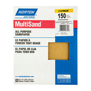 NORTON 00356 9" X 11" MULTISAND 150C GRIT ALL PURPOSE SANDPAPER JOB PACK (25)