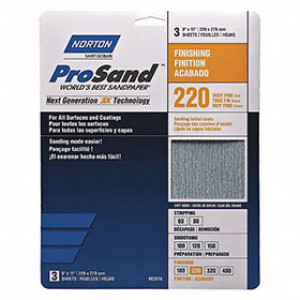 NORTON PROSAND 02616 9" X 11" P220 PREMIUM SANDING SHEETS VERY FINE 3-PACK H/P