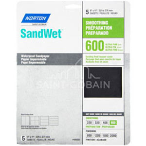 NORTON 48058 9" X 11" 600 SANDWET ULTRA FINE WATERPROOF SANDPAPER 5 PACK