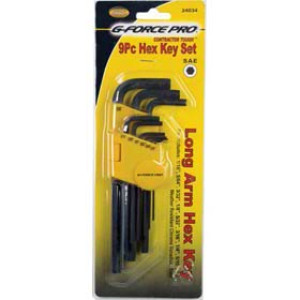 G-FORCE 24034 9 PC HEX KEY SET LONG L SHAPED SAE 1/6" TO 3/8"