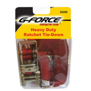 G-FORCE 28206 16' HEAVY DUTY RATCHET TIE-DOWN STEEL J-HOOKS & D-RING 1000 LBS