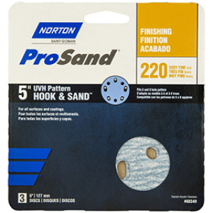 NORTON PROSAND 68349 5" P220B UVH HOOK & LOOP HANDY PACK SANDING DISCS 3-PACK