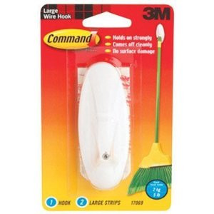 3M 17069-ES COMMAND WHITE LARGE WIRE HOOK 5 LB CAPACITY - 1 HOOK / 2 STRIPS