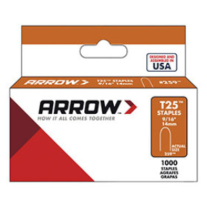 ARROW FASTENER T25 9/16" ROUND CROWN STAPLES - 1000 PACK FITS T2025