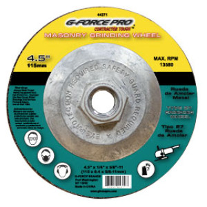 G-FORCE 44371 MASONRY GRINDING WHEEL 4-1/2" X 1/4" X 5/8-11 THREADED TYPE 27
