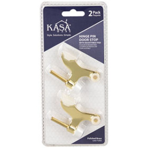 KASAWARE KFD1-A-PB2 HINGE PIN DOOR STOP WITH ADJUSTABLE PAD POLISHED BRASS 2PK