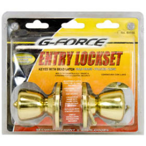 G-FORCE 80000 ENTRY TULIP KNOB LOCKSET POLISHED BRASS KW1 KEYWAY KA