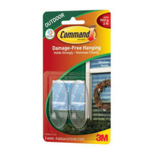 3M 17091CLR-AWES COMMAND CLEAR OUTDOOR MEDIUM WINDOW HOOKS 2 HOOKS / 4 STRIPS