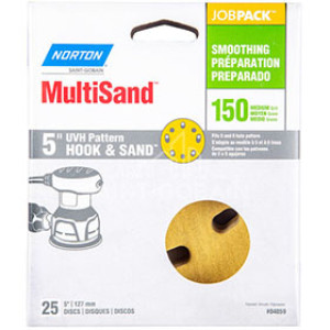 NORTON 04059 5" X 5 AND 8 HOLE P150 UNIVERSAL VAC HOOK & SAND DISCS 25 PACK